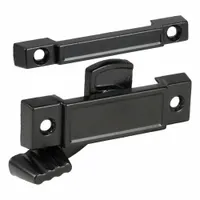 This window sash lock is designed for use on the check rail of double-hung windows. It is non-handed, allowing installation on either side, and includes a handle for operation. The lock has a painted black finish and an overall length of 2-1/4 inches. Suitable for securing the sash in residential window applications