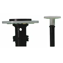This plastic diaphragm assembly is a replacement part for flush valves in toilets. It includes a drop-in pin and is rated for 1 gallon per flush. Compatible with the Hybrid Flush® series, it controls water flow during the flush cycle.