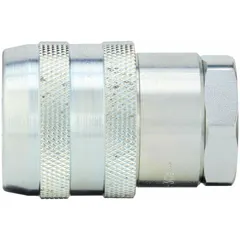 Steel-bodied hydraulic quick-connect coupling body with female UNF threads and nitrile seal. Used for tool-free connection and disconnection of hydraulic lines in fluid power systems.