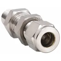 This double-ferrule stainless steel fitting connects 3/8 in OD tubing to a 1/4 in male NPT threaded port. The compression x MNPT configuration is used in instrumentation, hydraulic, and process control systems requiring leak-free metal-to-metal seals. Compatible with Parker A-LOK fitting brands