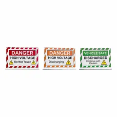 This free-standing plastic sign kit is designed for marking electric vehicle areas. With a nominal size of 6-1/2 x 11 inches and 0.25 inch thickness, it stands on floors or surfaces without wall mounting. The sign is non-reflective and does not glow in the dark, suitable for indoor use in parking garages, industrial facilities, or EV charging stations.