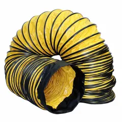 PVC-coated polyester duct for confined space ventilation, 8 in diameter and 15 ft length. Yellow color with quick connect fitting. Designed for use with VAF1500A fan. UL-94-VO flame rated. Suitable for supplying fresh air or exhausting fumes in tanks, vaults, and manholes.