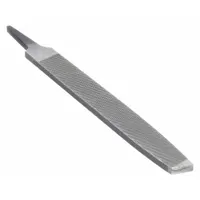 This tapered chip-breaking rectangular file is designed for shaping and deburring metal in general industrial metalworking applications. It features a bastard cut and natural finish for aggressive material removal on flat surfaces. The file measures 8 inches in length without tang, 3/4 inch in width, and 9/64 inch in thickness