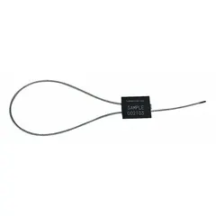 These adjustable-length cable seals are constructed with an aluminum body and a 12-inch cable of 1/8-inch diameter. The white marking displays 'Sealed' with random numbering. Supplied in a 200-pack, they are used to secure and provide tamper evidence for containers, meters, valves, and similar closure points.