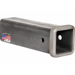 This carbon steel receiver tube is designed for use in trailer hitches and towing systems. It accepts a 3-inch hitch shank and provides a mounting point for ball mounts or other accessories. Overall length is 12 inches, overall width is 3 inches.