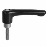 This KIPP adjustable handle features a straight teardrop design with a threaded stud. It has a zinc body and steel thread, with a 5/16"-18 thread size, 50 mm thread length, and 80 mm overall length. Suitable for clamping, positioning, and adjusting machinery components in jigs, fixtures, and industrial equipment