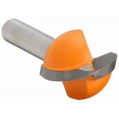 Carbide-tipped round-groove profile router bit with a 1-inch cutter diameter and 2 flutes. Designed for fractional-inch collets, it produces clean, rounded grooves in wood, MDF, and composite materials. Suitable for cabinetmaking, furniture production, and joinery applications such as decorative fluting, panel grooves, and hinge slots.