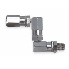 This steel swivel provides rotational flexibility in fluid or air lines, reducing hose twisting and kinking. It features a 1/4 in FNPT connection for use in pneumatic, lubrication, or hydraulic systems.