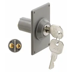Surface-mount keyswitch for outdoor use. Single-pole contact form with Open-Close-Stop control functions. Includes two keys. Compatible with garage door operators.