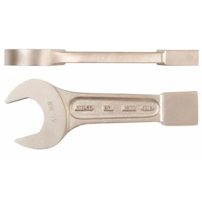 AMPCO Striking Wrench: Aluminum/Bronze, Natural, 3 3/4 in Head Size - SAE, Straight Handle, Nonsparking, Striking Open End Wrenches