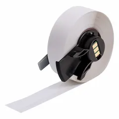 White vinyl continuous label roll measuring 1/2 inch by 30 feet, featuring a removable and repositionable adhesive. Compatible with M610 printer series. Suitable for temporary identification and labeling tasks where labels may need to be repositioned or removed without residue.