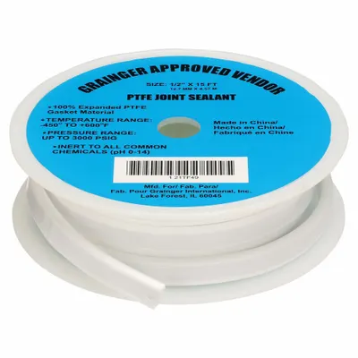 OEM PTFE Gasket-Making Tape, 0.13 in Thick, -450°F to 600°F, White