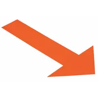 Solid orange arrow-shaped floor marking tape with no legend. Each piece measures 6 inches by 10 inches with a 50 mil thickness. Backing material is vinyl. Supplied in a 50-pack. Used to mark directional paths, safety zones, and workflow lanes in industrial facilities