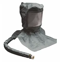 This bib hood is a universal-size headgear for use with supplied air respirator (SAR) systems. It includes the hood and breathing tube assembly, delivering breathable air to the wearer in environments where airborne contaminants may be present.