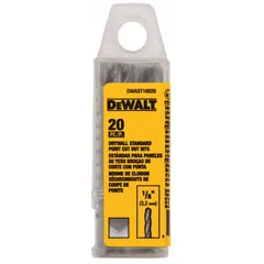 High-speed steel cut-out tool routing bit for drywall applications. Features a 1/8-inch drill bit diameter and 1-3/8-inch cutting depth. Suitable for cutting precise openings for electrical boxes or light fixtures. Sold in a 20-pack.