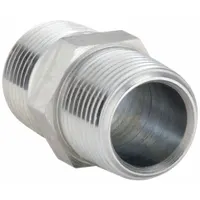 This steel pipe fitting has 2-inch male NPT threads on both ends for straight-line connections. Rated for 2000 psi maximum operating pressure, it is used in hydraulic, pneumatic, and fluid transfer systems