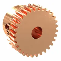 Metric worm wheel with module m 0.5, 20° pressure angle, right-hand helix, and 30:1 reduction ratio. Made of bronze with non-ground tooth finish. Used in precision motion-control systems requiring high torque reduction, such as indexing tables, conveyor drives, and packaging machinery