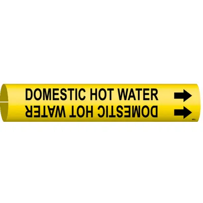 BRADY Pipe Marker: Domestic Hot Water, Yellow, Black, Fits 2 1/2 to 3 7/8 in Pipe O.D. - Domestic Hot Water Snap-On Pipe Markers