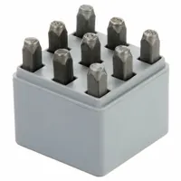 C.H. HANSON Hand Stamp Kit: 0 thru 9 (6 doubles as 9), 3/16 in Character Ht, 2 3/8 in Shank Lg (MPN 20561)