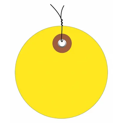 PARTNERS BRAND Circle Tag: 4 3/4 in Tag Ht, 2 3/8 in Tag Wd, Yellow, Vinyl, Pre-Wired Tag - Plastic Shipping Tags