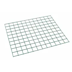 Steel wire grid panel with green epoxy coating. Measures 36 x 1/2 x 30 inches. Supports up to 250 lb. Used for organizing tools, supplies, and light industrial items in workshops, warehouses, and retail displays.