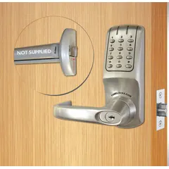 The CODELOCKS CL5000PK-BS is an electronic keyless lock with keypad access, constructed from zinc. It is ADA compliant, making it suitable for commercial or industrial doors requiring accessible entry. This lock provides code-based access without physical keys, commonly used in offices, control rooms, or restricted areas.