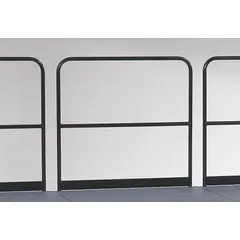 Steel guardrail with 3.5 ft overall height and 48 in overall width. Used for temporary fall protection on stages, platforms, and elevated work areas in event, construction, and industrial staging applications.