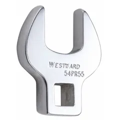 This metric open end crowfoot wrench features a 19 mm head size and a 3/8 in drive, with a chrome finish. Designed for use with a socket wrench, it allows access to fasteners in confined spaces where standard sockets cannot fit.