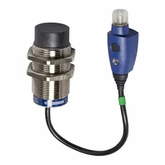 Shielded inductive cylindrical proximity sensor with a pigtail connector and 3 wires. Operates on 12-24V DC supply voltage. Designed for non-contact detection of metallic objects in industrial automation applications such as position sensing, part detection, and end-of-travel limits.