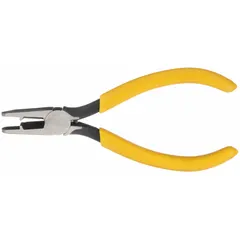 This pliers-style IDC crimper is designed for installing UR, UY, and UG connectors on telecommunications and data cabling. It features a spring-loaded mechanism and a standard cushion grip for comfortable operation. The tool is non-adjustable, with an overall length of 5 43/50 inches and a weight of 4 oz.