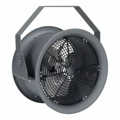 This high-velocity industrial fan is designed for ceiling or wall mounting in large spaces such as warehouses, factories, and workshops. It features a 12-inch blade diameter, a 1/4 hp motor operating on 480V AC, and a single-speed, non-oscillating function for focused airflow.