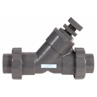 HAYWARD Spring Y Check Valve: Piston, Y-Style Valve Body, 2 in Pipe Size, True Union Socket - Adjustable PVC Y Piston Check Valves