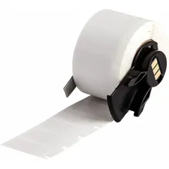 This precut label roll is designed for permanent identification of wires with gauges from 12 AWG to 10 AWG. The labels are made of white matte vinyl and measure 1 inch by 1/2 inch. They are compatible with the M610 printer series and require the M61-R6210 ribbon for thermal-transfer printing. Typical applications include wire marking in control panels, electrical installations, and maintenance tasks.