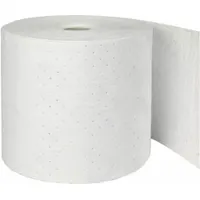This white polypropylene sorbent roll is 50 ft long and 15 in wide. It is used for absorbing and containing industrial fluids, such as spills, leaks, and drips in work areas