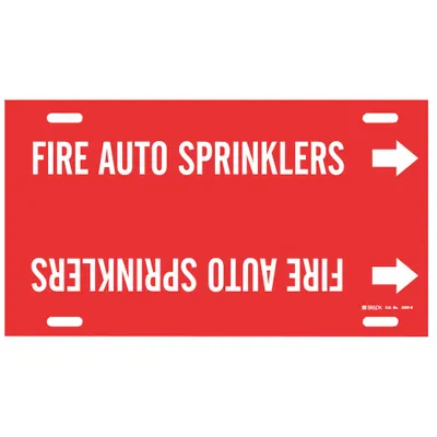 BRADY Pipe Marker: Fire Auto Sprinklers, Red, White, Fits 10 to 15 in Pipe O.D. - Fire Auto Sprinklers Strap-On Pipe Markers