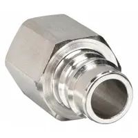 This SNAP-TITE H Series hydraulic quick-connect coupling plug is constructed from 316 stainless steel for corrosion resistance. It features a 1/2"-14 thread size, a maximum flow rate of 53 lpm, and a nitrile seal suitable for oil-based fluids. Used in fluid power systems for rapid connection and disconnection of hydraulic lines