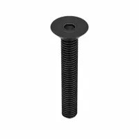 Flat head socket cap screws with #10-32 thread, 1 1/4 in length, right-hand thread, and 1/8 in drive size. Made from black oxide alloy steel. Supplied in a 100-pack. Used in metal assemblies where a flush, countersunk head is required