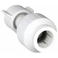 This polysulfone push-to-connect tube fitting connects 1/2 in OD tubing to 1/2 in NPS threaded ports. It is used in pneumatic, water, and low-pressure fluid systems for applications such as industrial instrumentation, filtration, and control panels