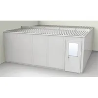 This 2-wall unassembled in-plant office measures 20 ft x 20 ft x 8 ft and features gray vinyl-covered drywall with steel construction. It is rated STC 31 for sound control. Suitable for creating private workspaces within industrial facilities such as supervisory stations, break rooms, or meeting areas