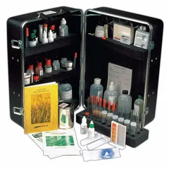 This soil test kit measures pH from 3.8 to 9.6, providing a straightforward method for assessing soil fertility. It is used by farmers, agronomists, and gardeners to evaluate soil acidity or alkalinity for crop planning and amendment decisions.