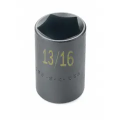 This 1/2 in drive utility impact socket features a 5-point design for use on 5-point fasteners. The black oxide finish provides corrosion resistance. Standard depth socket suitable for general fastening and loosening tasks in automotive and industrial applications.