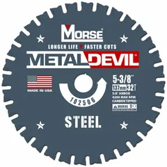 Carbide circular saw blade with 32 teeth, 0.06 in cut width, and 5/8 in arbor size. Designed for cutting steel and general metal in fabrication, maintenance, and repair tasks.
