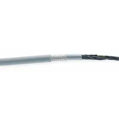 Shielded continuous flexing tray cable with 18 AWG conductors and 12 conductors. Gray PVC jacket. Minimum bend radius factor of 7.5 x OD for fixed installation and 8 x OD for flexible applications. Used in cable carriers and cable tracks for repeated bending and flexing.
