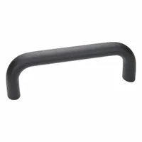 This corrosion-resistant, load-rated pull handle is constructed from black aluminum with a 5.04 in mounting hole center-to-center and 1/4"-20 threaded holes. It is suitable for use on industrial enclosures, machinery doors, and access panels requiring a durable grip
