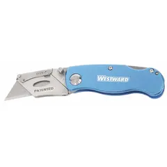 This manually opening utility knife features a steel blade and a metal handle for cutting tasks. It includes one blade and a pocket clip for convenient carry. Suitable for general cutting applications such as opening boxes, trimming materials, and workshop use.