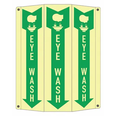 LYLE Safety Sign: Aluminum, Mounting Holes Sign Mounting - Tri-Bend Projection Eye Wash Signs
