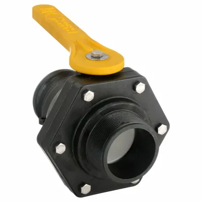 BANJO Manual Two-Way Ball Valve: 3 in, Polypropylene, Straight, MNPT x Male Camlock - Polypropylene Ball Valves