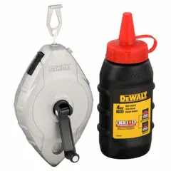 Chalk line reel kit with 100 ft line length and 4 oz fill weight. Features a turn cap door for easy filling. Suitable for marking straight reference lines on construction surfaces such as drywall, concrete, and wood.