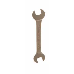 This nonsparking wrench is made from aluminum bronze with a natural finish. It features double-end open ends with 32 mm and 36 mm head sizes and a 12 1/4 in overall length. Suitable for turning nuts and bolts in environments where sparking must be avoided.