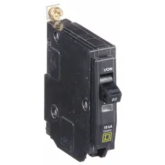 The SQUARE D QOB160 is a 60 A, single-pole, bolt-on miniature circuit breaker rated for 120/240V AC with a maximum interrupting rating of 10kA at 120/240V AC. It is designed for overcurrent protection in commercial and industrial electrical distribution systems, specifically for use with Square D NQOD panelboards.